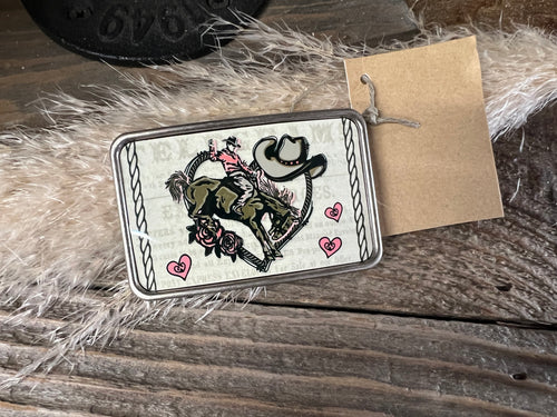 Western Belt Buckle - Neutral Rope Edge Bucking Cowboy
