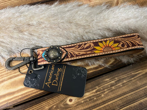 American Darling Tooled Leather Wristlet/Key Strap