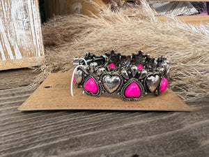 Western Heart Bracelet - Electric Pink