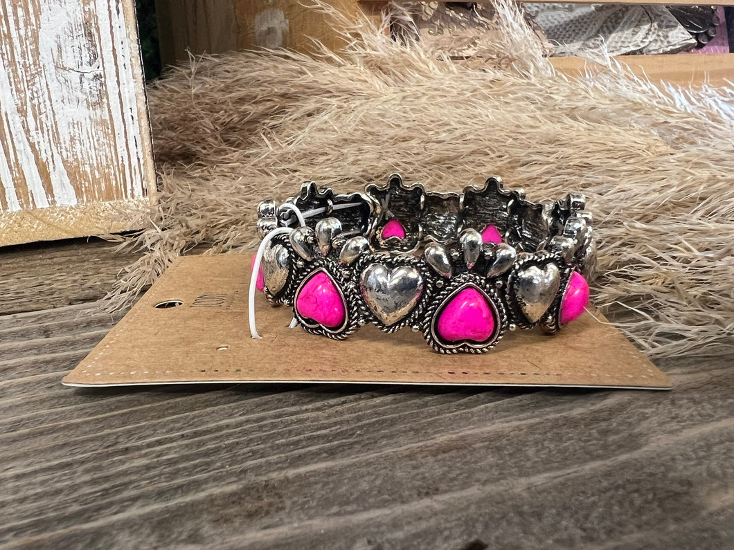 Western Heart Bracelet - Electric Pink