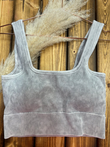 Square Neck Brami Crop Bralette - Color: Sleet (Light Acid Gray)