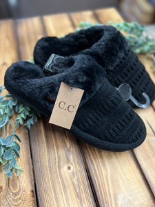 CC Cable Knit Slippers - Black