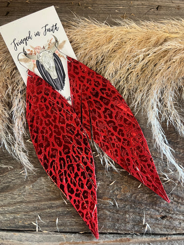 Red Leopard Leather Earrings