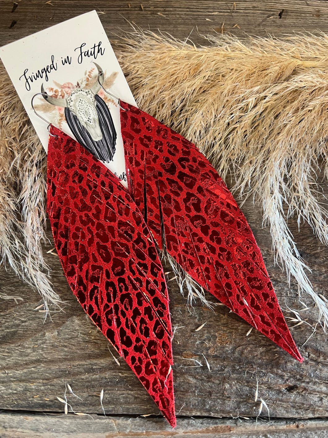 Red Leopard Leather Earrings
