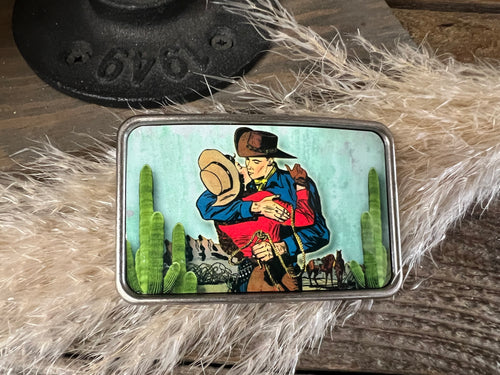 Western Belt Buckle - Kiss Me Cowboy