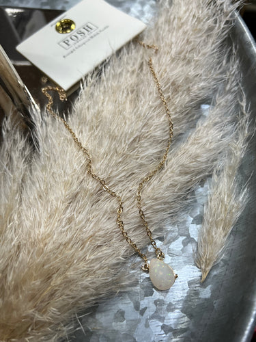 Posh Gold Chain White Shimmer Pendant Necklace