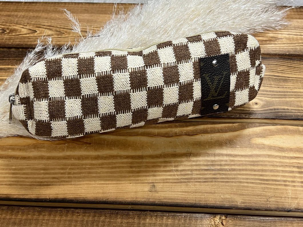 Small Checkered Pencil/Makeup Brush Pouch