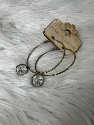 Pink Panache Hoops - Bronze/Clear Stone