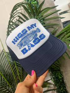 Kiss My Bass Trucker Hat - Navy