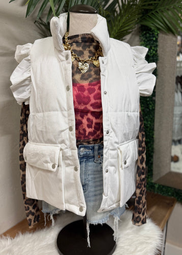 Corduroy Ruffle Sleeve Vest - Off White