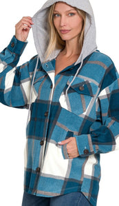 Teal Hooded Flannel