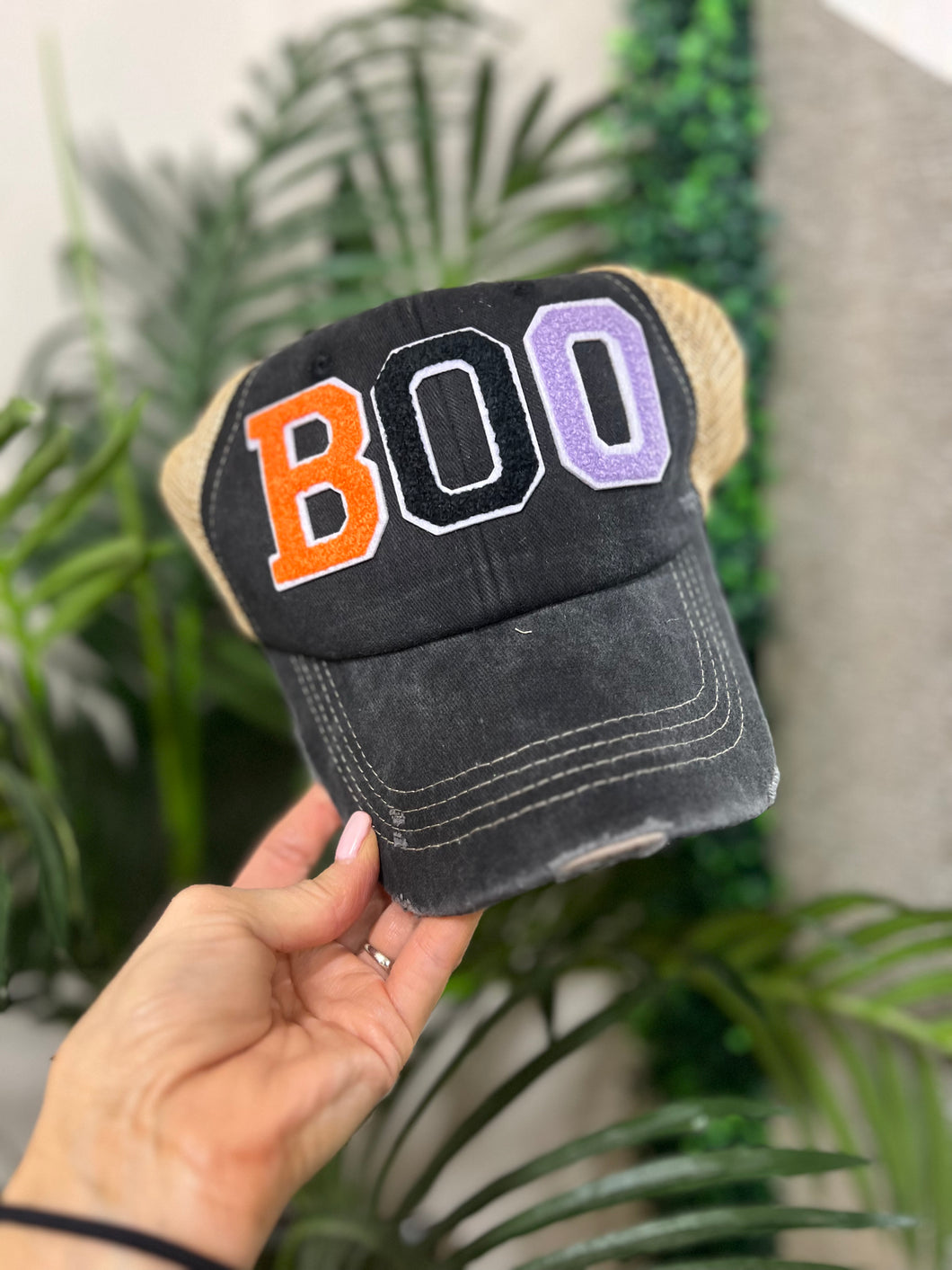 BOO Mesh Snapback Hat - Black/Tan Mesh
