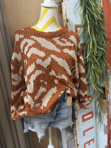 Brown Cream Textured Sweater