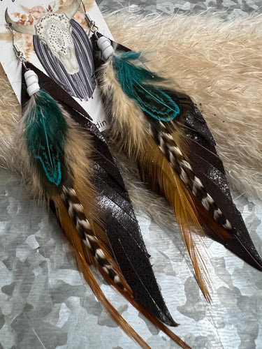 Kalispell Brown Fringe Feather Earrings