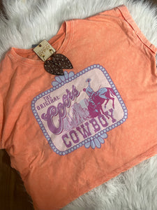 Western Coors Semi Crop Mineral Wash Tee - NEON CORAL