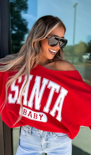 Santa Baby Pink Off Shoulder Sweatshirt - Ruby