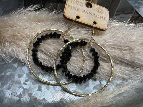 Pink Panache Double Hoop Earrings - Black + Gold