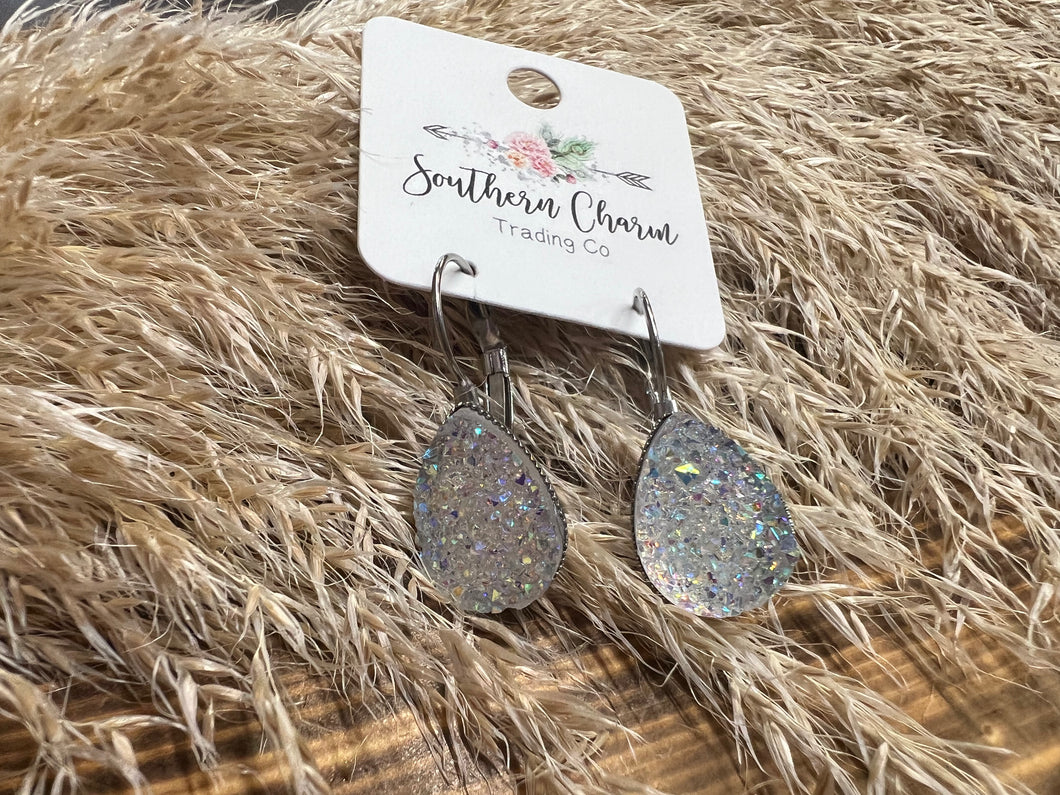 Texas Druzy Dangle Earrings - Clear Rainbow