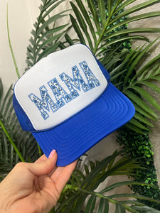 BLUE FLORAL "MAMA" TRUCKER HAT