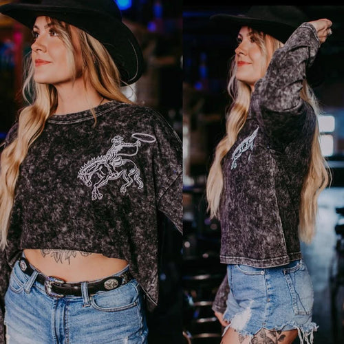 Acid Wash Crop - Embroidered Detail