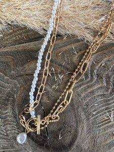 Pearl & Gold Double Layer Necklace