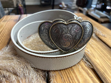 Load image into Gallery viewer, TRIPLE HEART BUCKLE &amp; DISTRESSED BELT - DISTRESSED IVORY