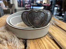 Load image into Gallery viewer, TRIPLE HEART BUCKLE &amp; DISTRESSED BELT - DISTRESSED IVORY