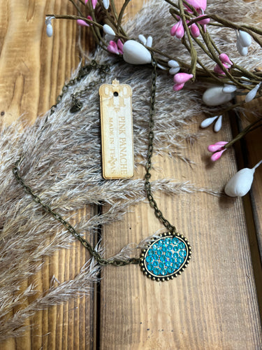 Pink Panache Oval Necklace - Turquoise Stones