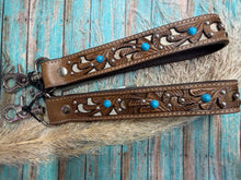 Load image into Gallery viewer, River Glen Tooled Key Fob - Honey Turquoise Stones