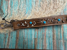 Load image into Gallery viewer, River Glen Tooled Key Fob - Honey Turquoise Stones