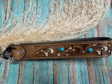Load image into Gallery viewer, River Glen Tooled Key Fob - Honey Turquoise Stones