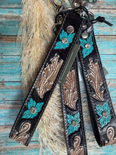 Load image into Gallery viewer, Wildhue Tooled Key Fob - Black W/Clear Crystals