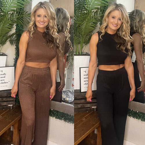 2-Piece Crinkle Pants Set - 2 Color Choices