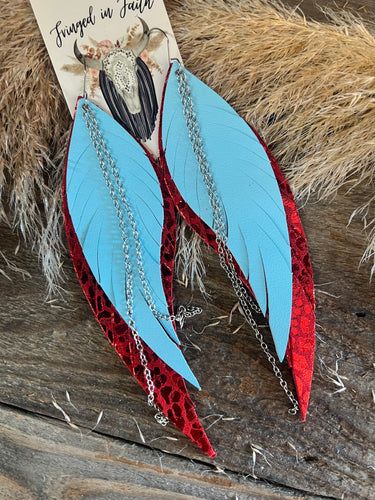 Turquoise & Red Leopard Leather Earrings