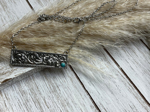 Silver Floral Bar Necklace