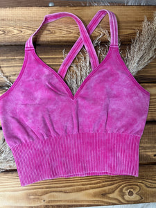 V Neck Crop Cami Bralette - Raspberry