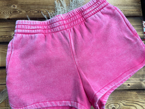Hannah Acid Wash Lounge Shorts - Fuchsia