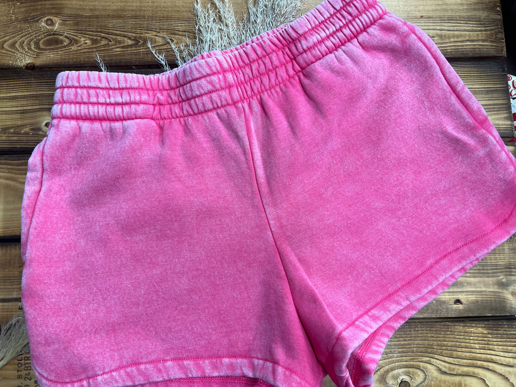 Hannah Acid Wash Lounge Shorts - Fuchsia