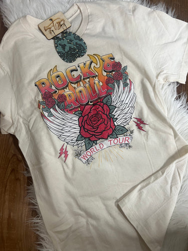 ROCK & ROLL ROCK ROSE & WINGS TEE