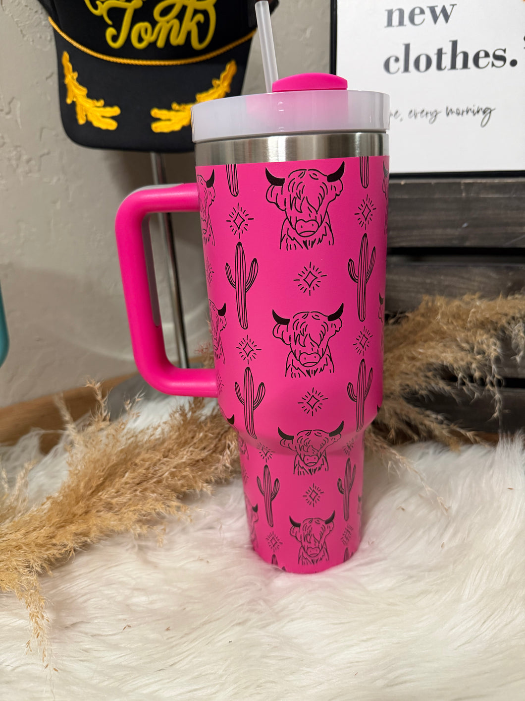 Western Tumbler - 40oz - Highland Cow Pink