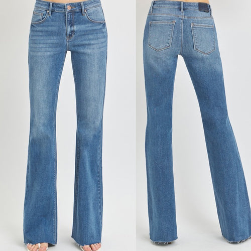 Rebel Raw Hem Mid Rise Flare