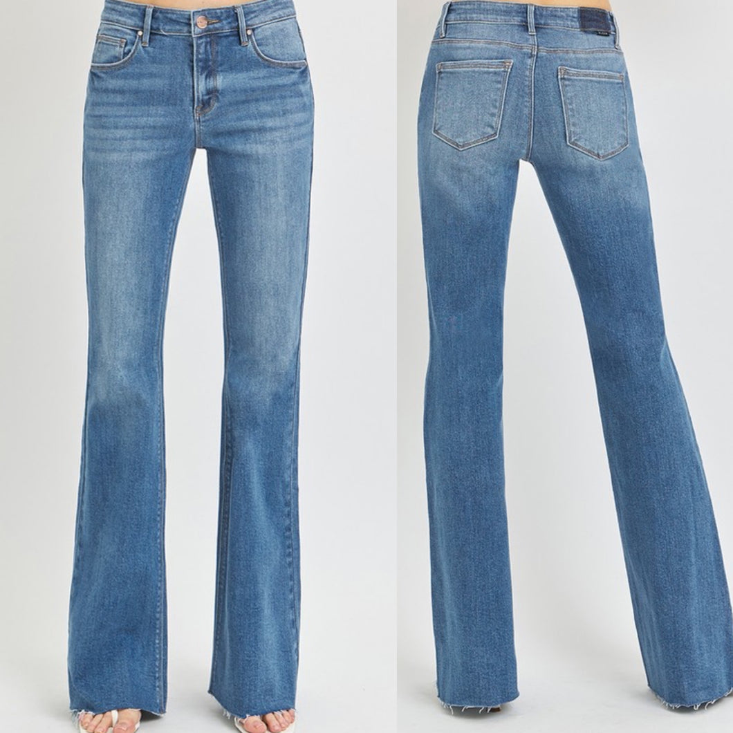 Rebel Raw Hem Mid Rise Flare