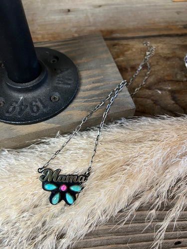 Sterling Silver Western 'MAMA' Necklace - PINK