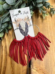 Mini Hoop Fringe Earrings - Red