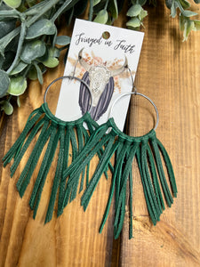 Mini Hoop Fringe Earrings - Green