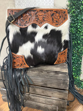 Load image into Gallery viewer, Tumbleweed Trail Tooled Hair on Hide Purse