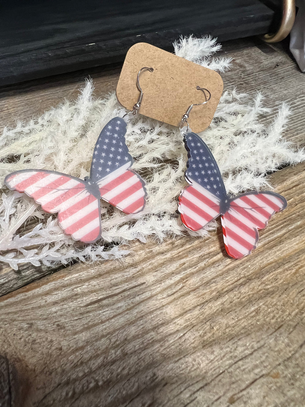 Patriotic Acrylic Butterfly Earrings