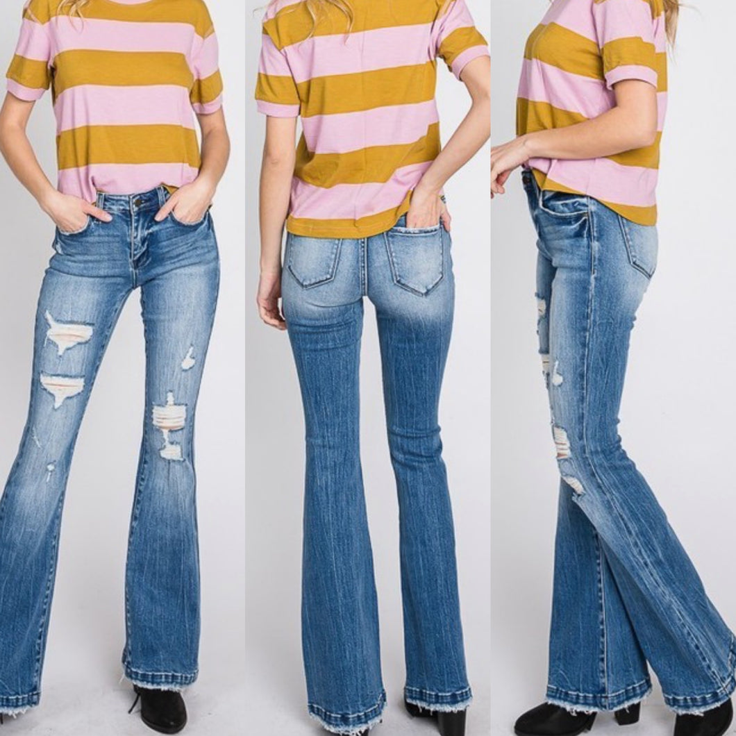 Becca Distressed Flares - Light Wash