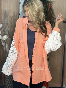 Chelsey Papaya Crochet Sleeve Gauze Top