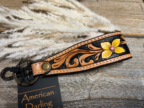 American Darling Tooled Leather Wristlet/Key Strap